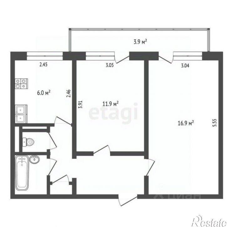 2-комн квартира Индустриальная улица, 9,  д. 9