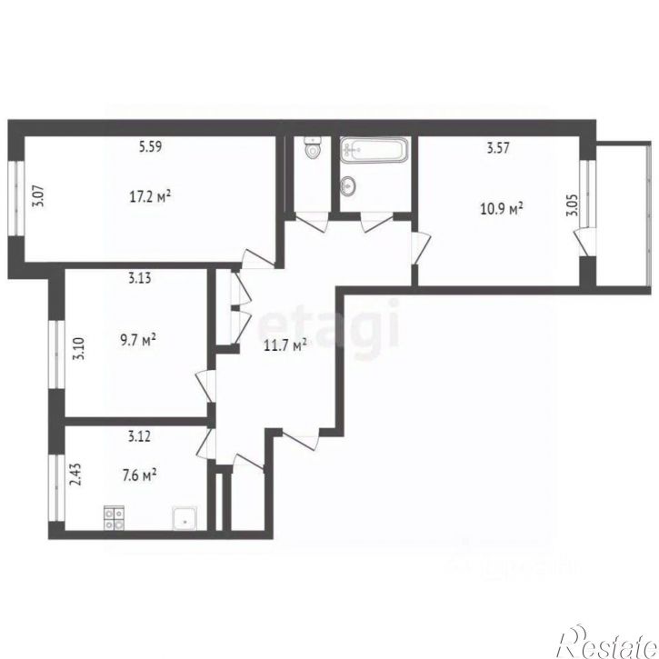 3-комн квартира улица Юрия Гагарина, 7А,  д. 7А