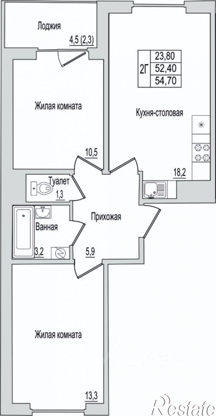 2-комн квартира в новом доме улица Юности, 10