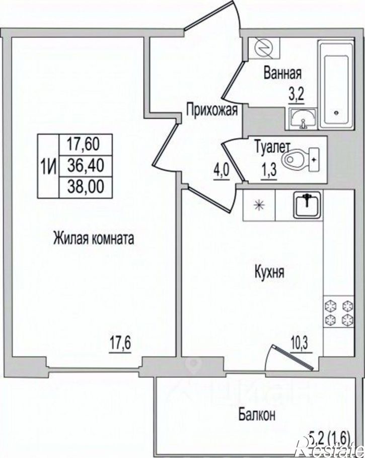1-комн квартира в новом доме улица Юности, 10