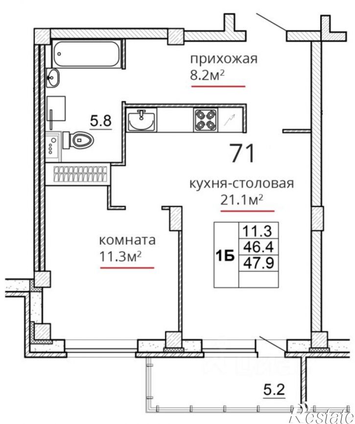 1-комн квартира в новом доме улица Алексея Алёхина, 14