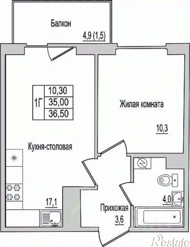 1-комн квартира в новом доме улица Юности, 10