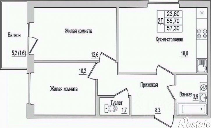 2-комн квартира в новом доме деревня Борисовичи