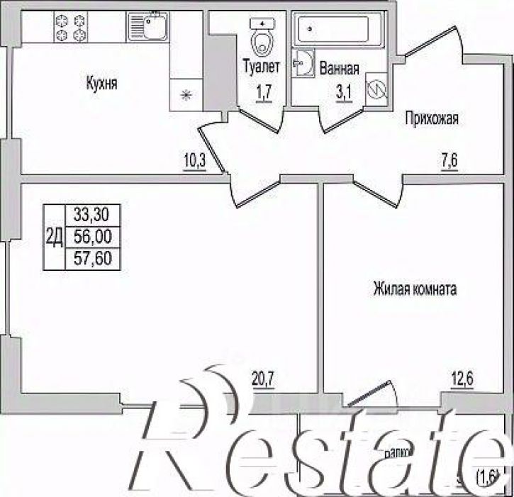 2-комн квартира в новом доме улица Юности, 22,  д. 22